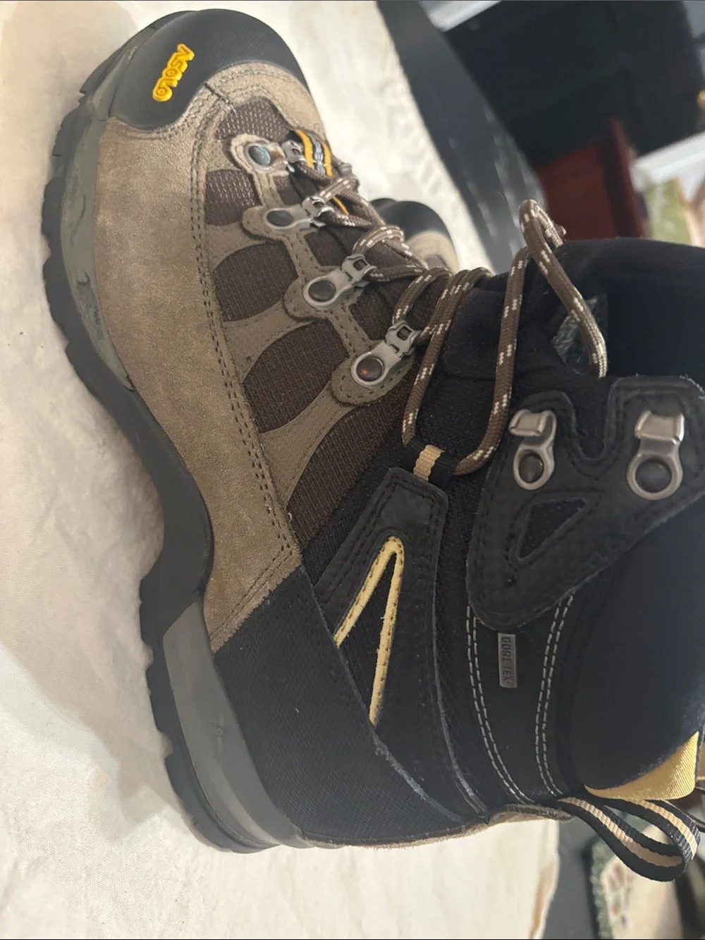 Asolo Brown and Black Hiking Boots with Yellow Stripe
